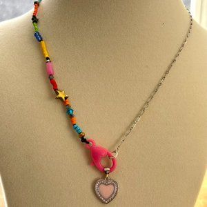 Handmade silver pink heart pendant necklace